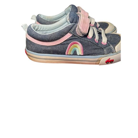 See Kai Run Girl 12.5 Kristin Chambray Denim Blue Pastel Rainbow Sneakers - Picture 7 of 12